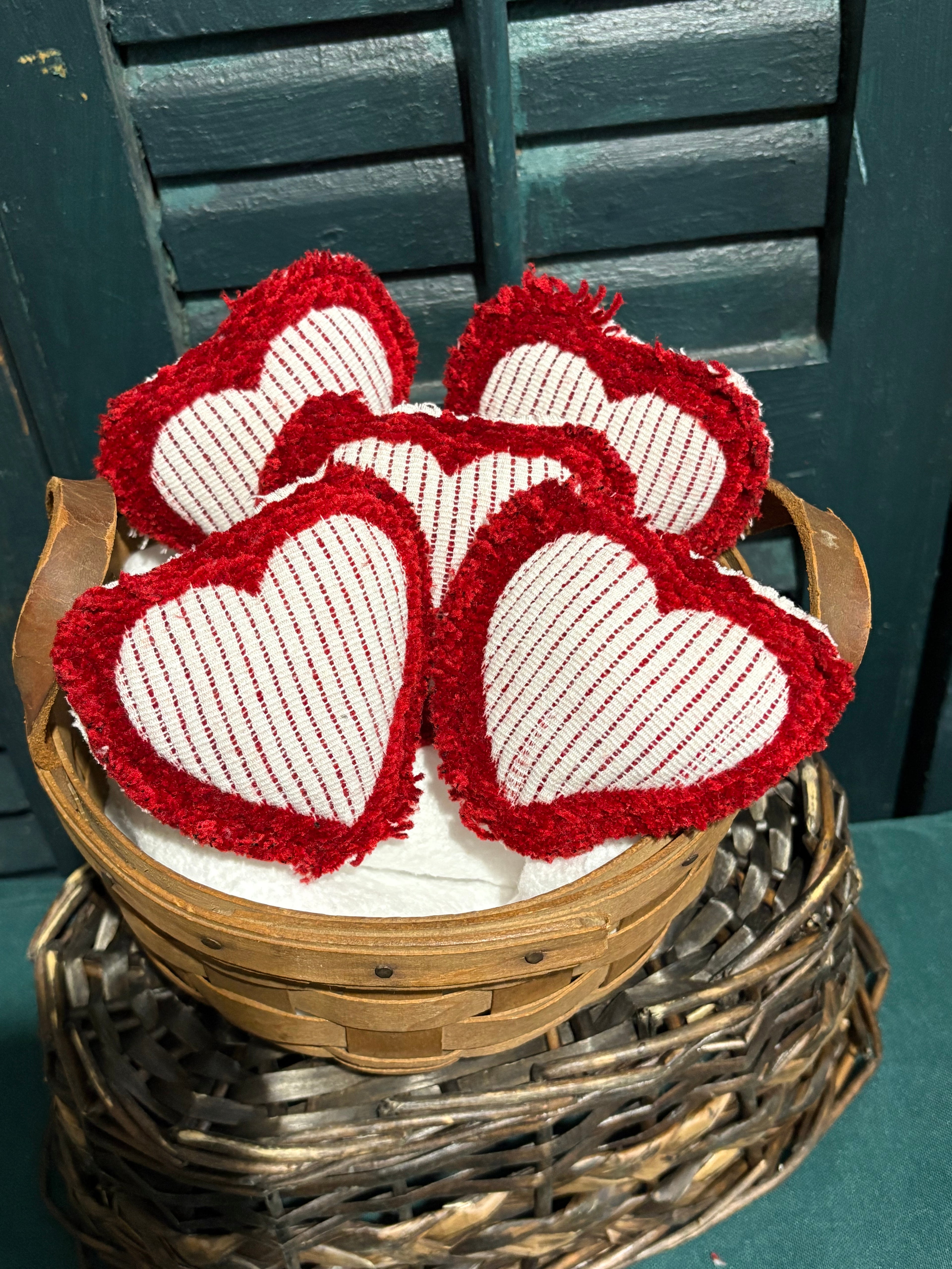 Set of 5 Fuzzy Handmade Valentines Bowl Filler Hearts 3”x 3”