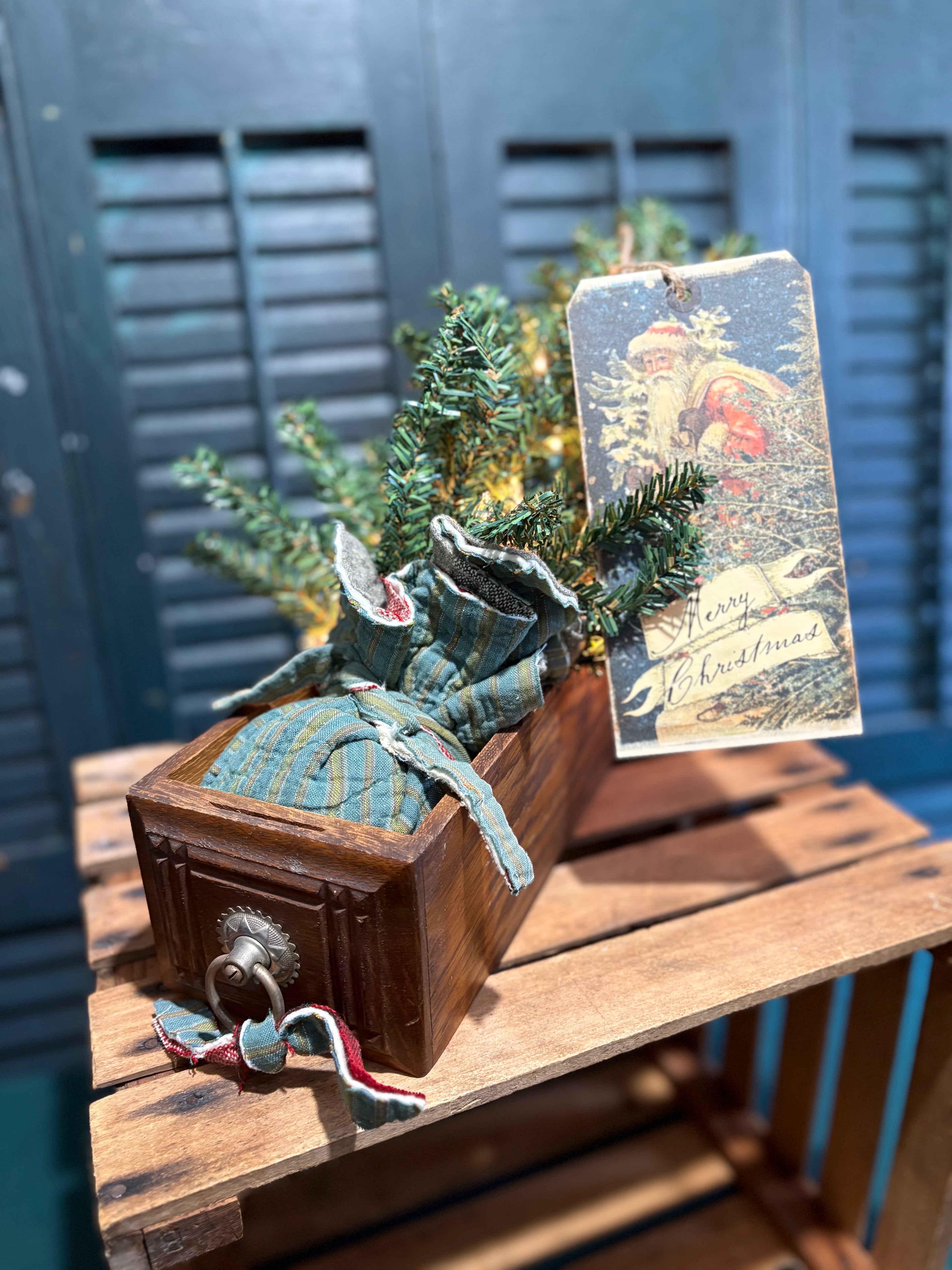 Antique Sewing Drawer Tree Christmas Tag
