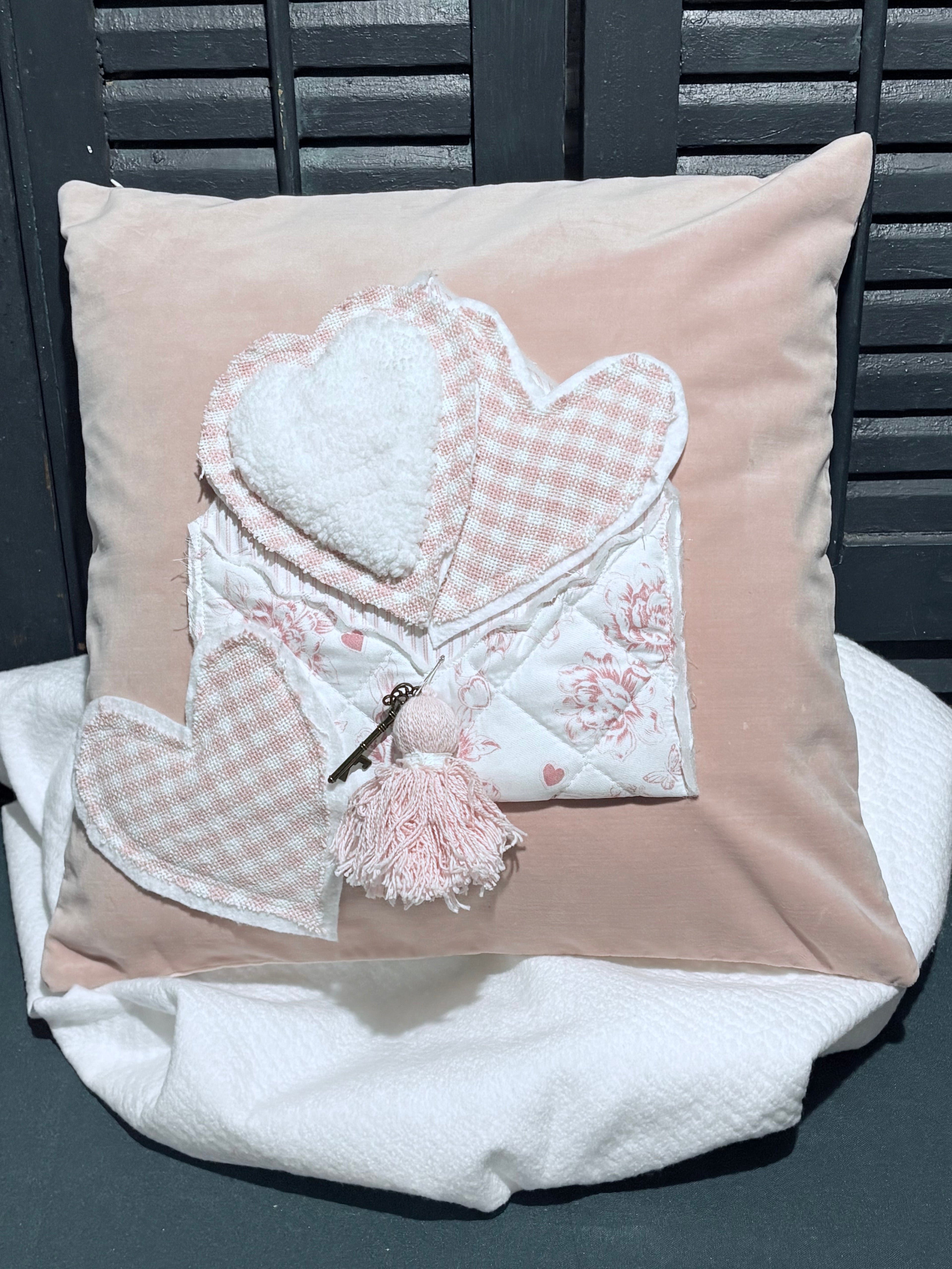 16” Velveteen Valentines Repurposed Hearts Pillow