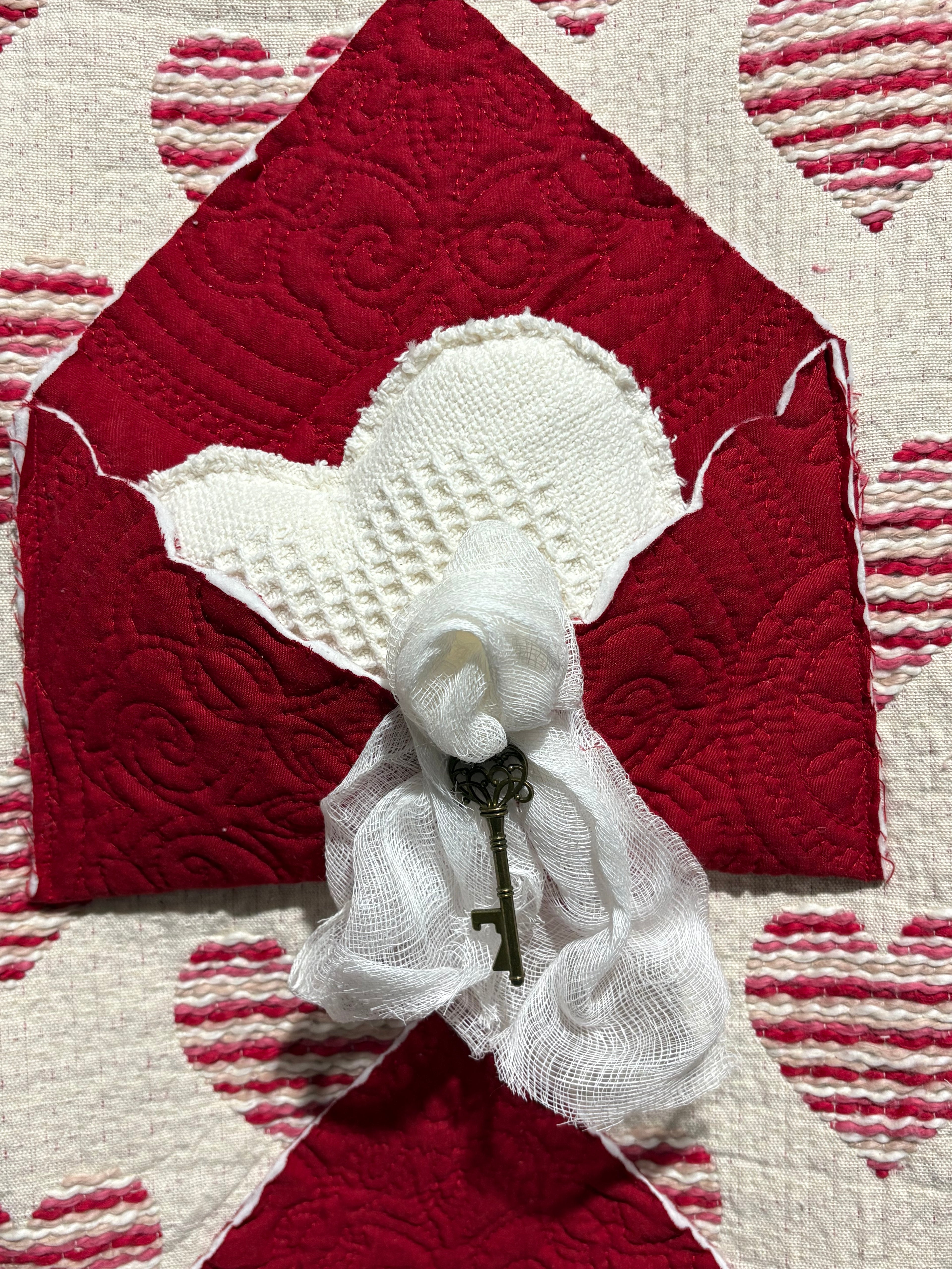 Valentines Woven Hearts Repurposed Wall Banner 30” x 15”
