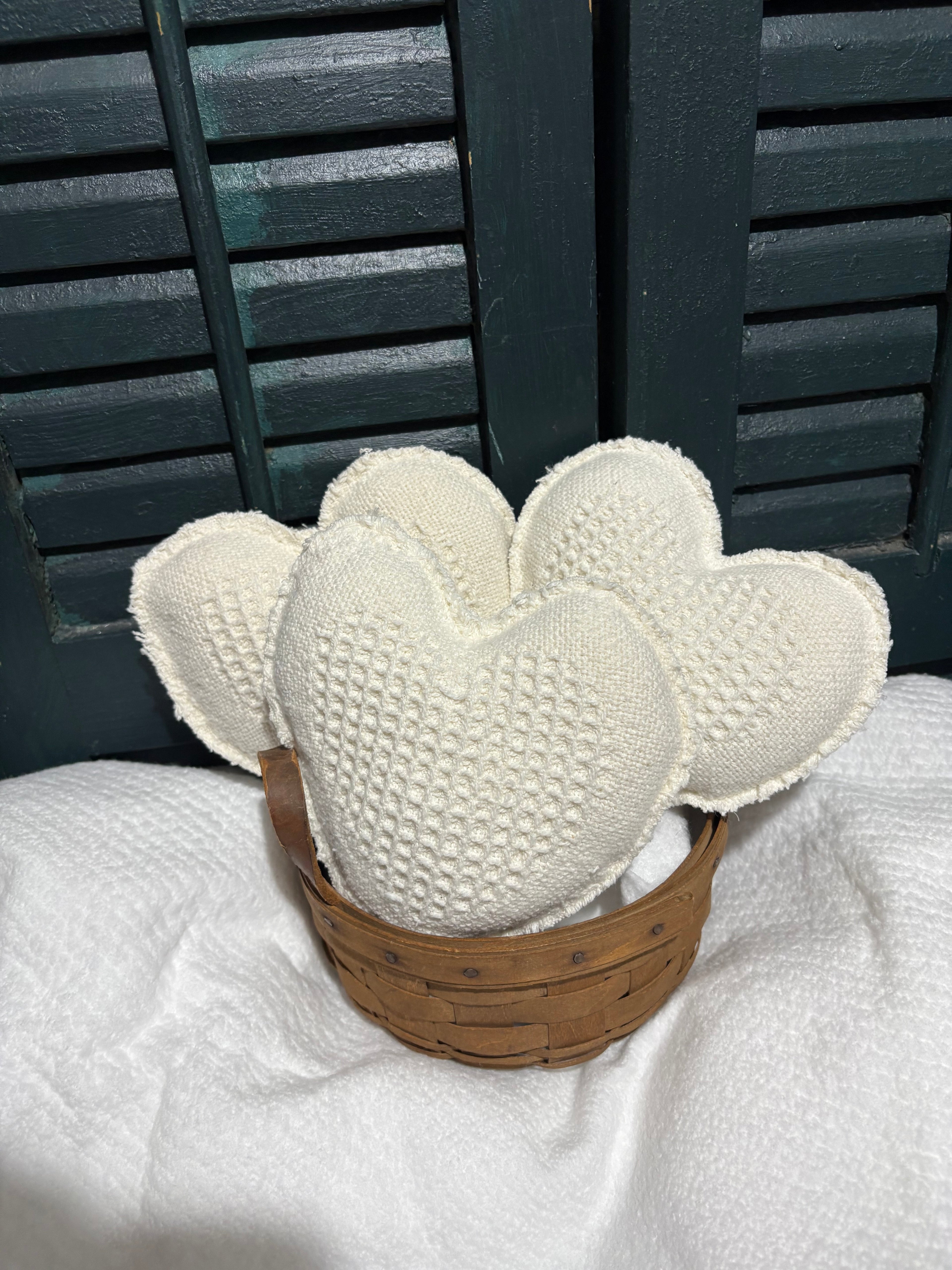 Set of 3 Ivory Handmade Valentines Repurposed Hearts 6” x 5”