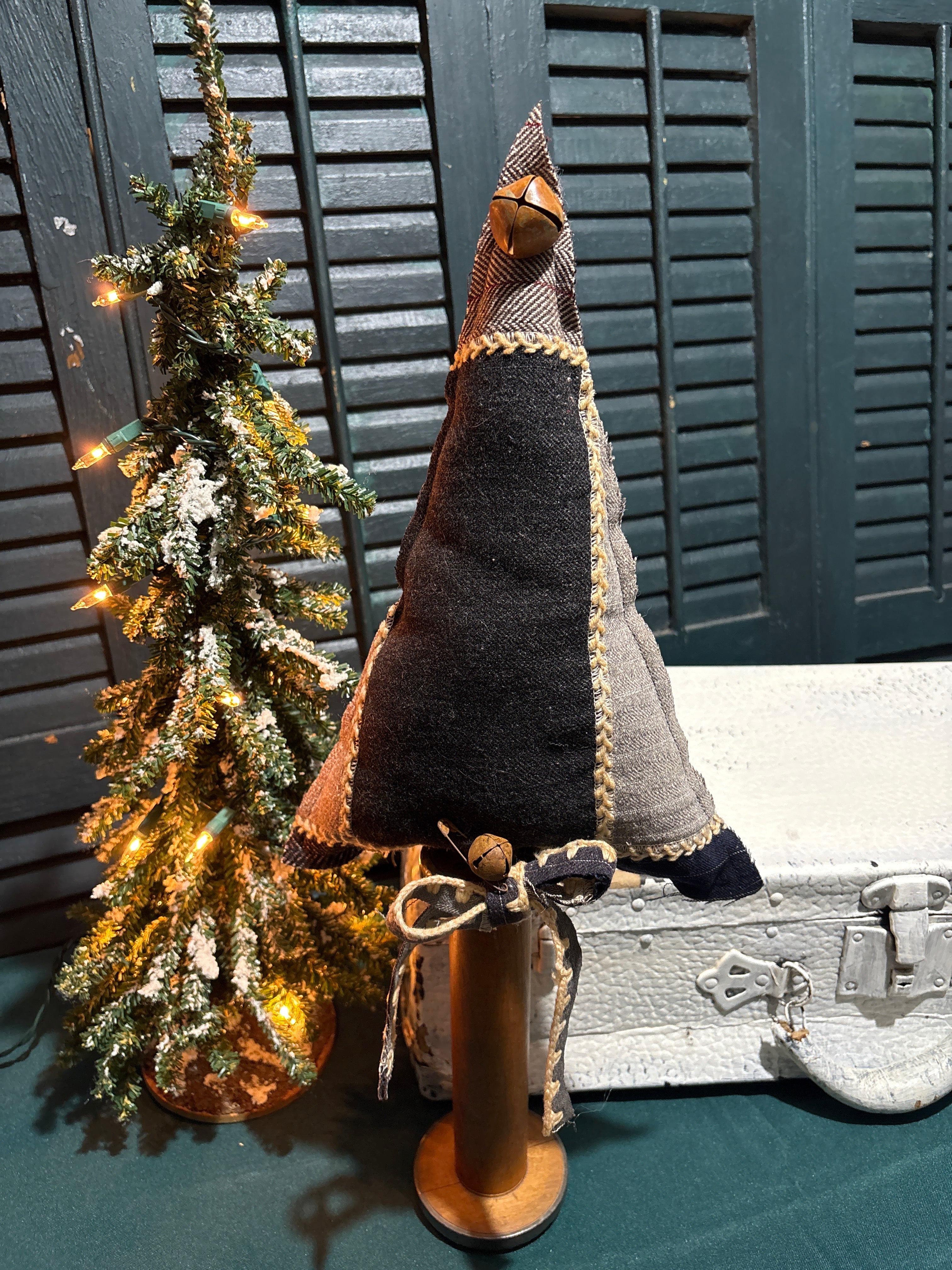 Wool Vintage Repurposed Quilt Christmas Tree Antique Spool