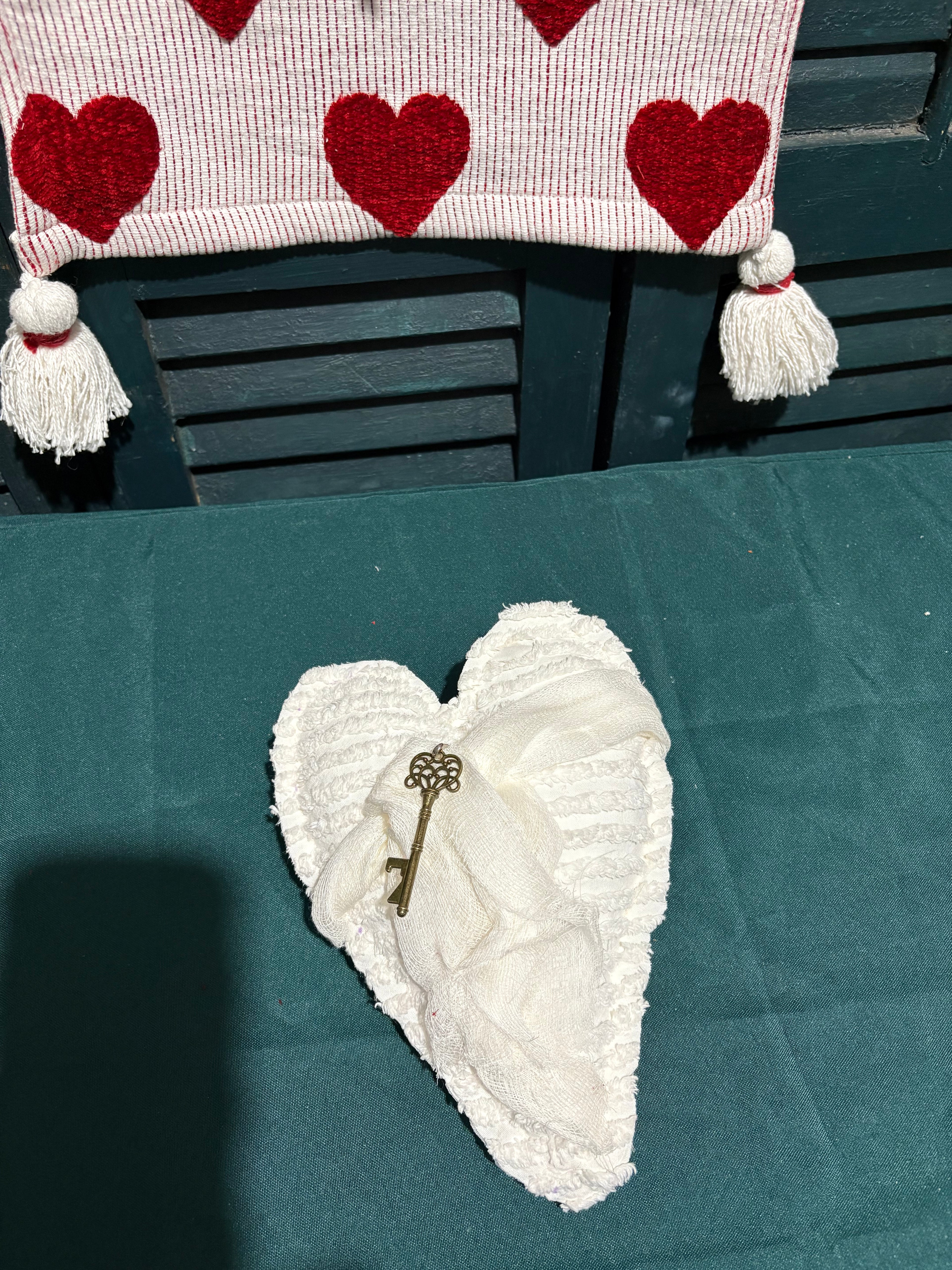 Valentines Fuzzy Hearts Repurposed Wall Banner 31” x 13.5”