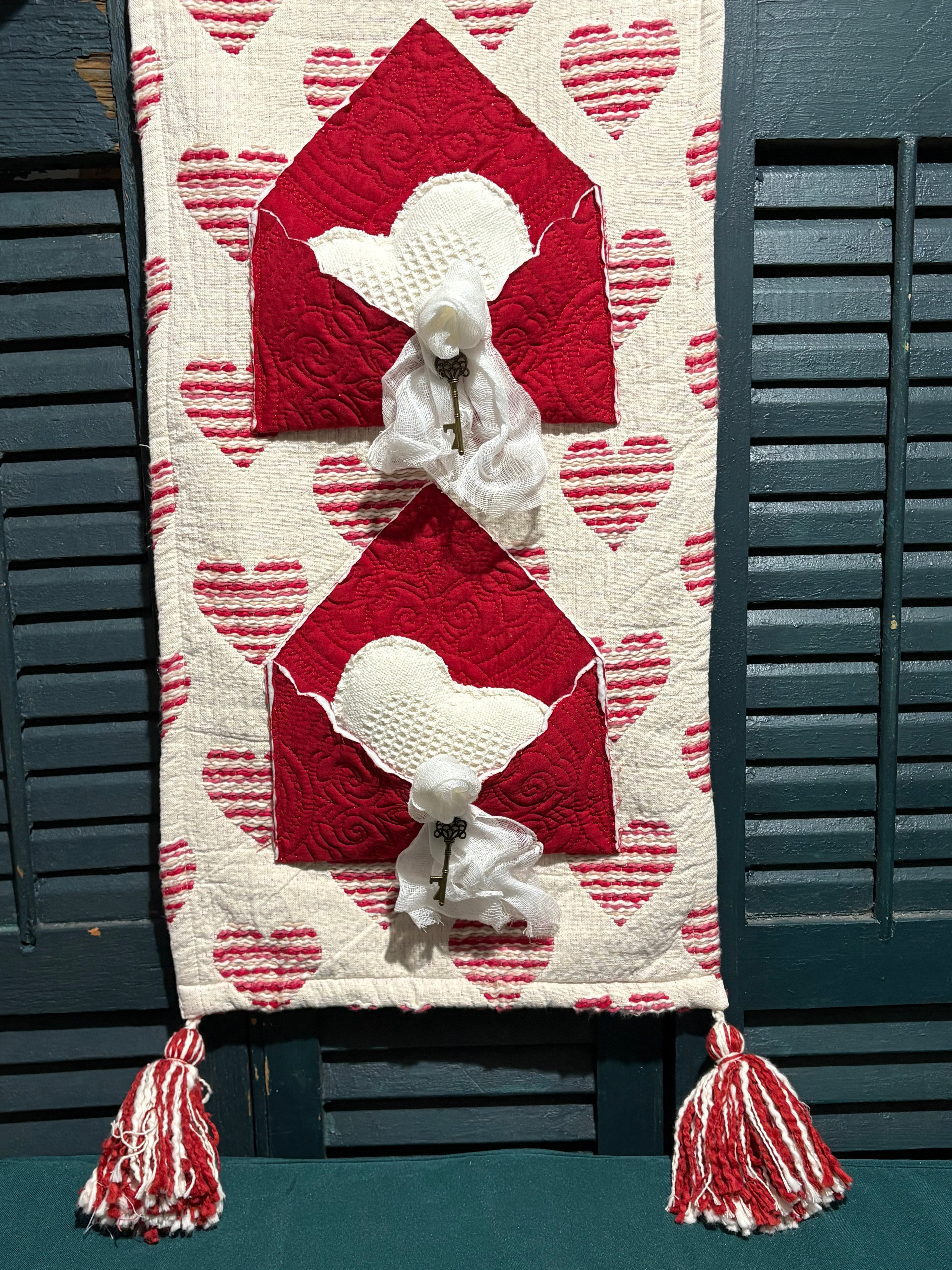 Valentines Woven Hearts Repurposed Wall Banner 30” x 15”