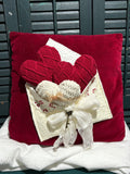 18” Valentines Velveteen Sweater Chenille Hearts Pillow