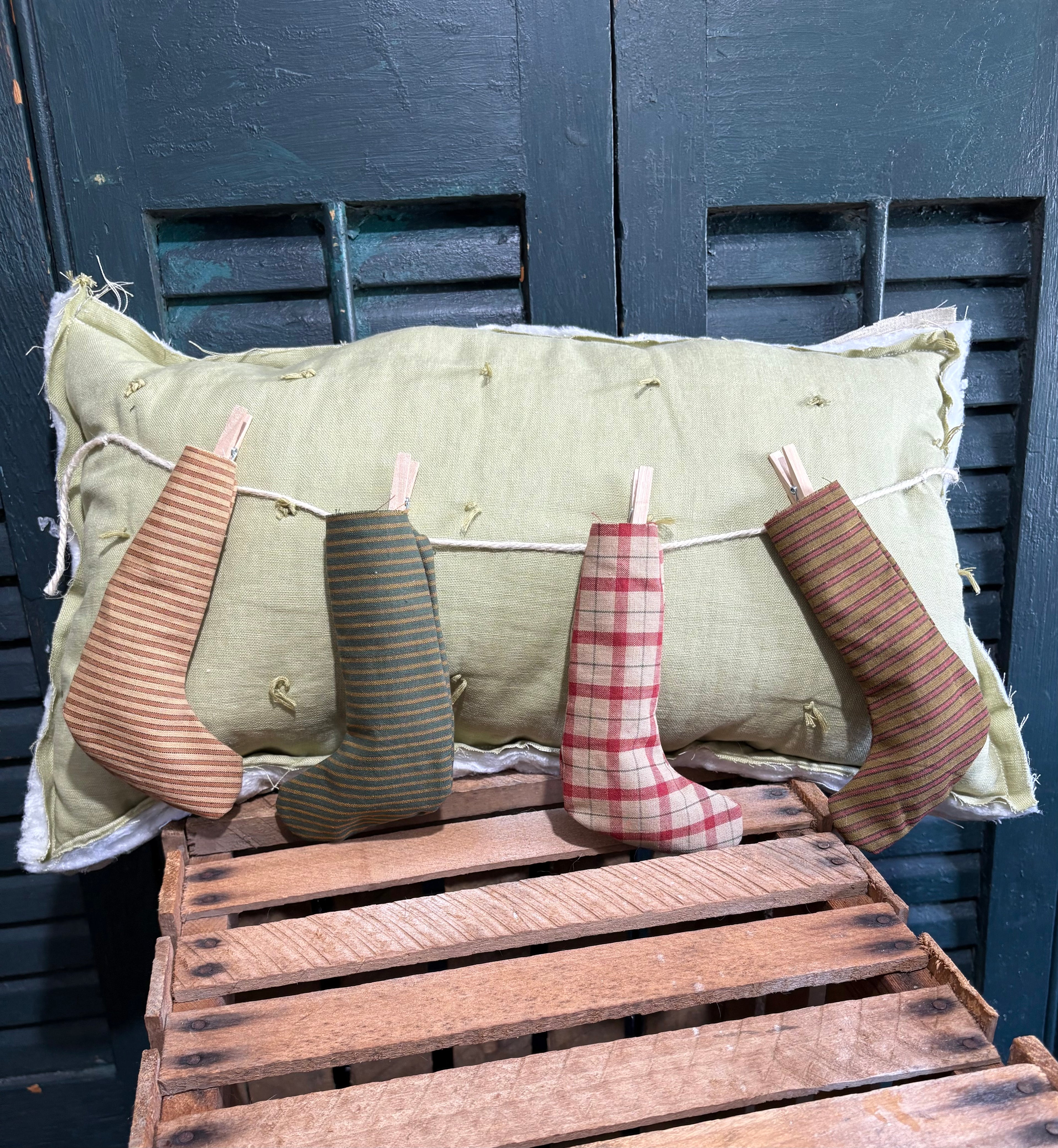 Christmas Homespun Stockings Quilt Pillow