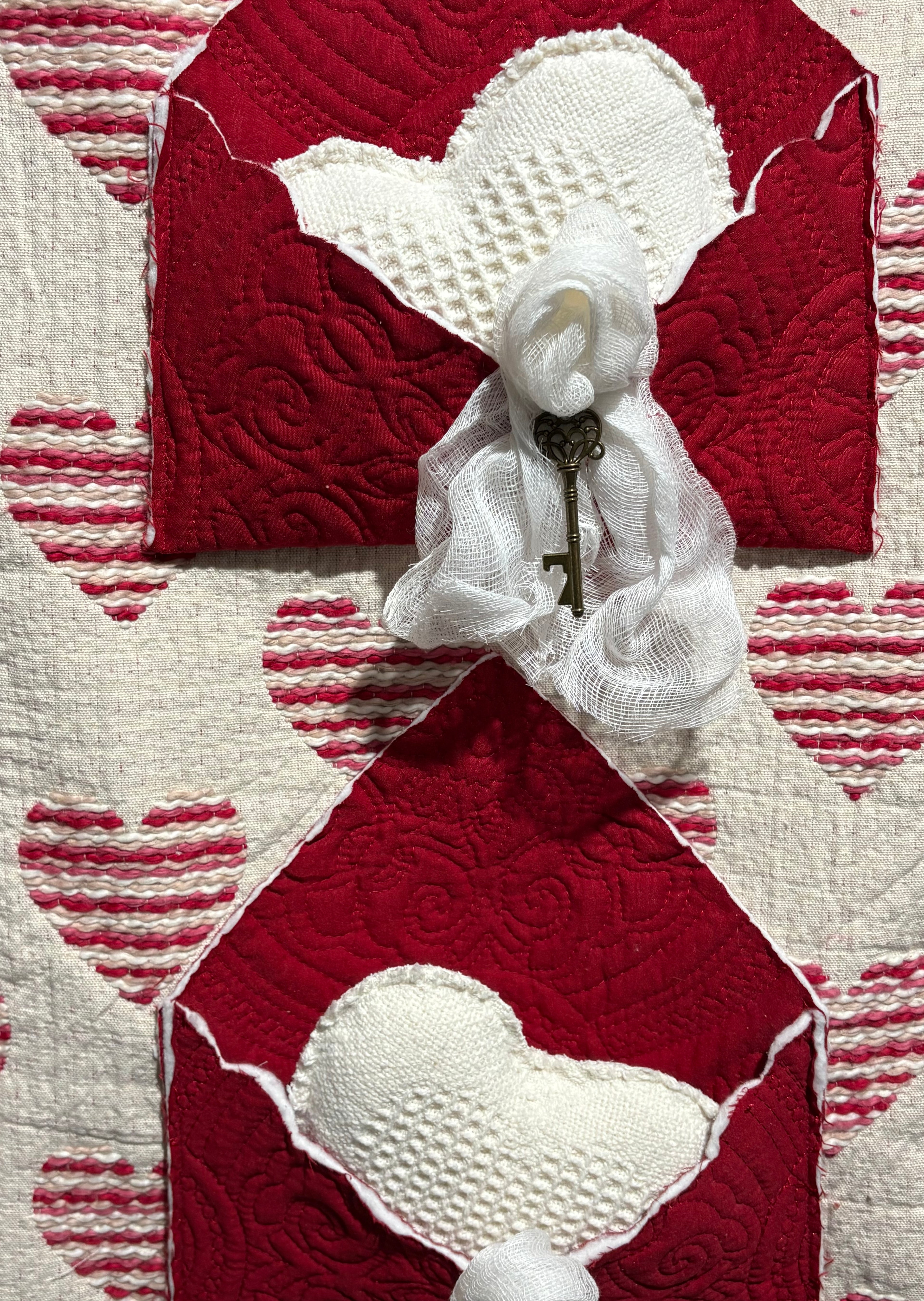 Valentines Woven Hearts Repurposed Wall Banner 30” x 15”