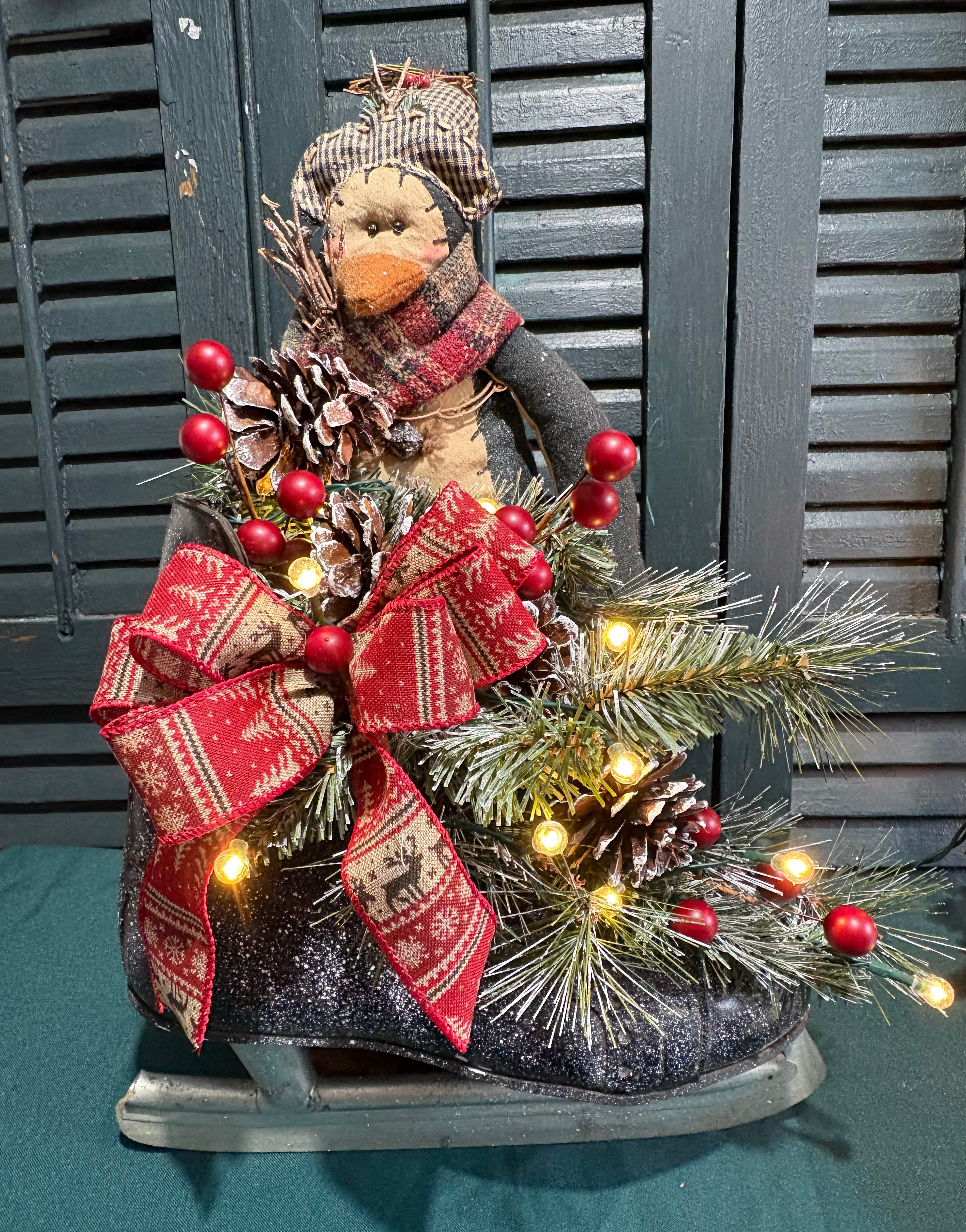 Repurposed Vintage Ice Skate Winter Penguin