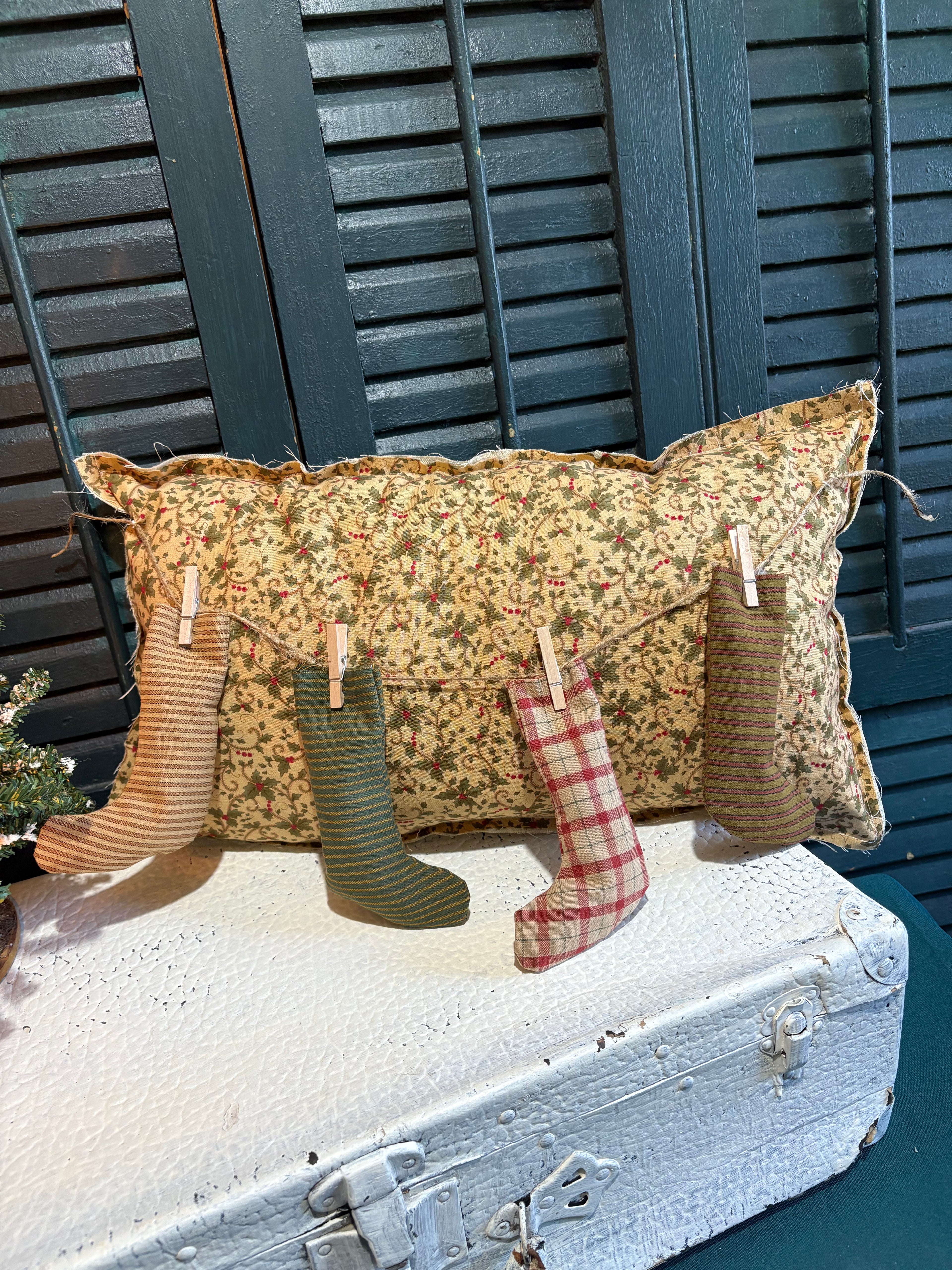 Old World Holly Stockings Pillow