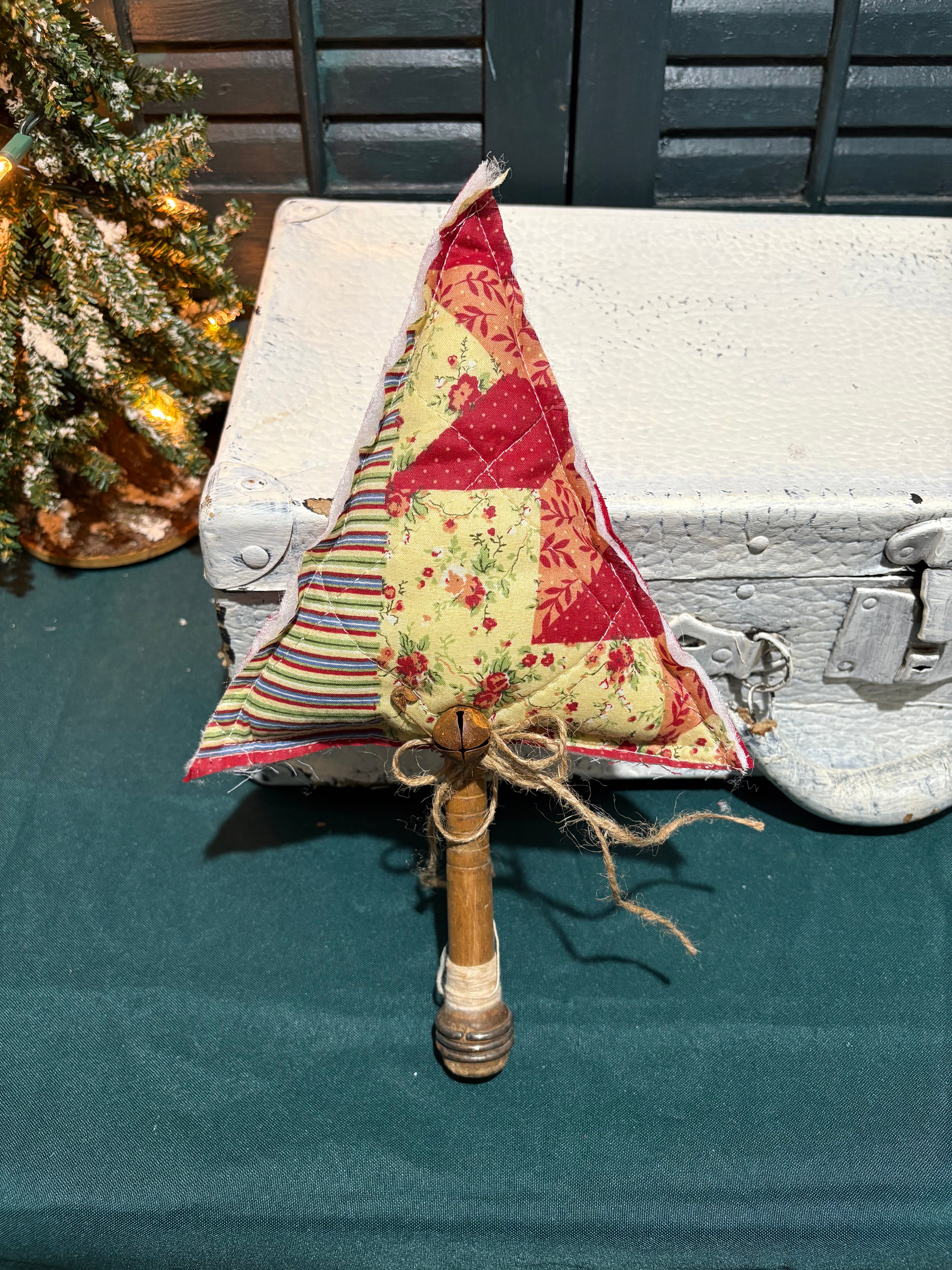 Antique Bobbin Repurposed Quilt Tree Red