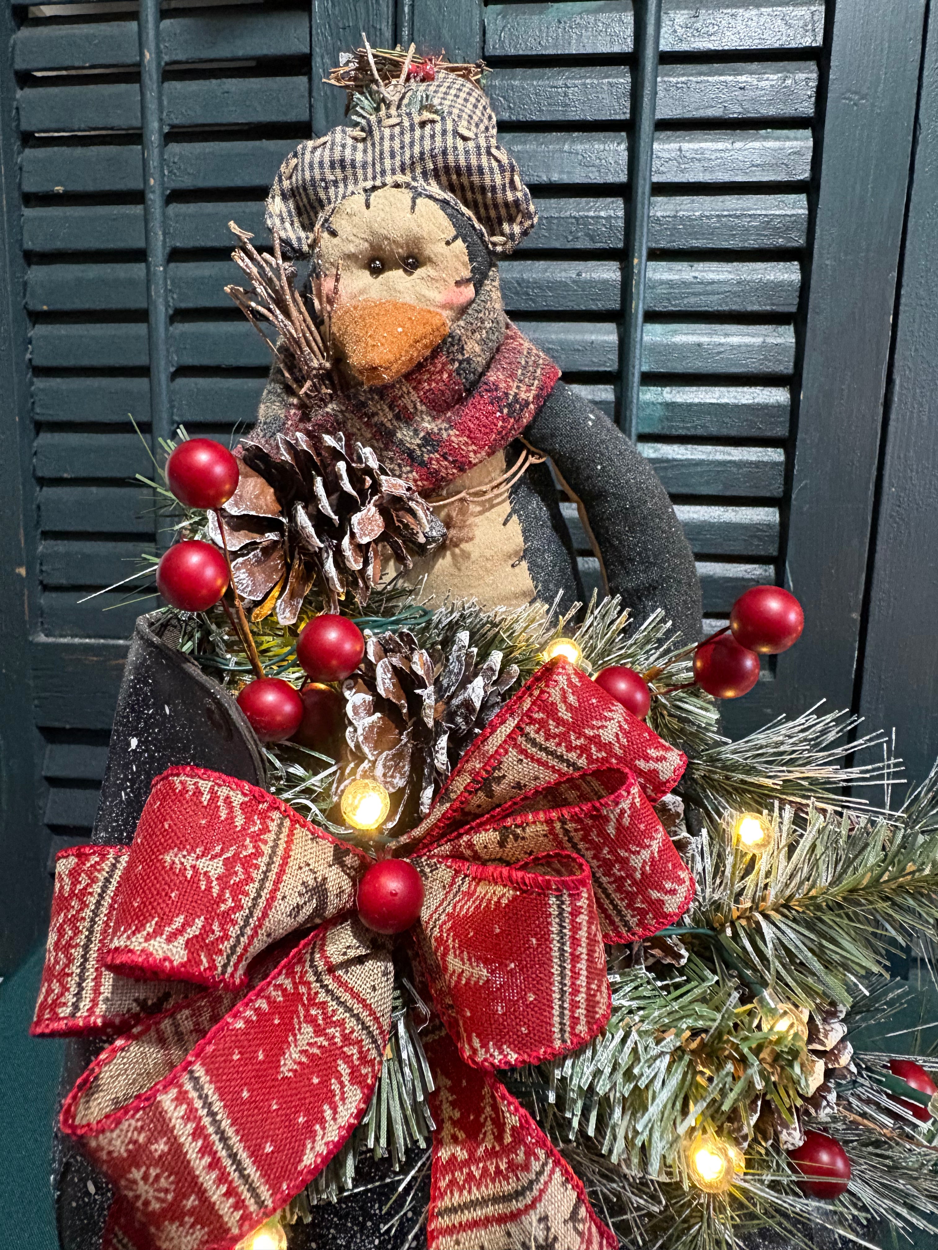 Repurposed Vintage Ice Skate Winter Penguin