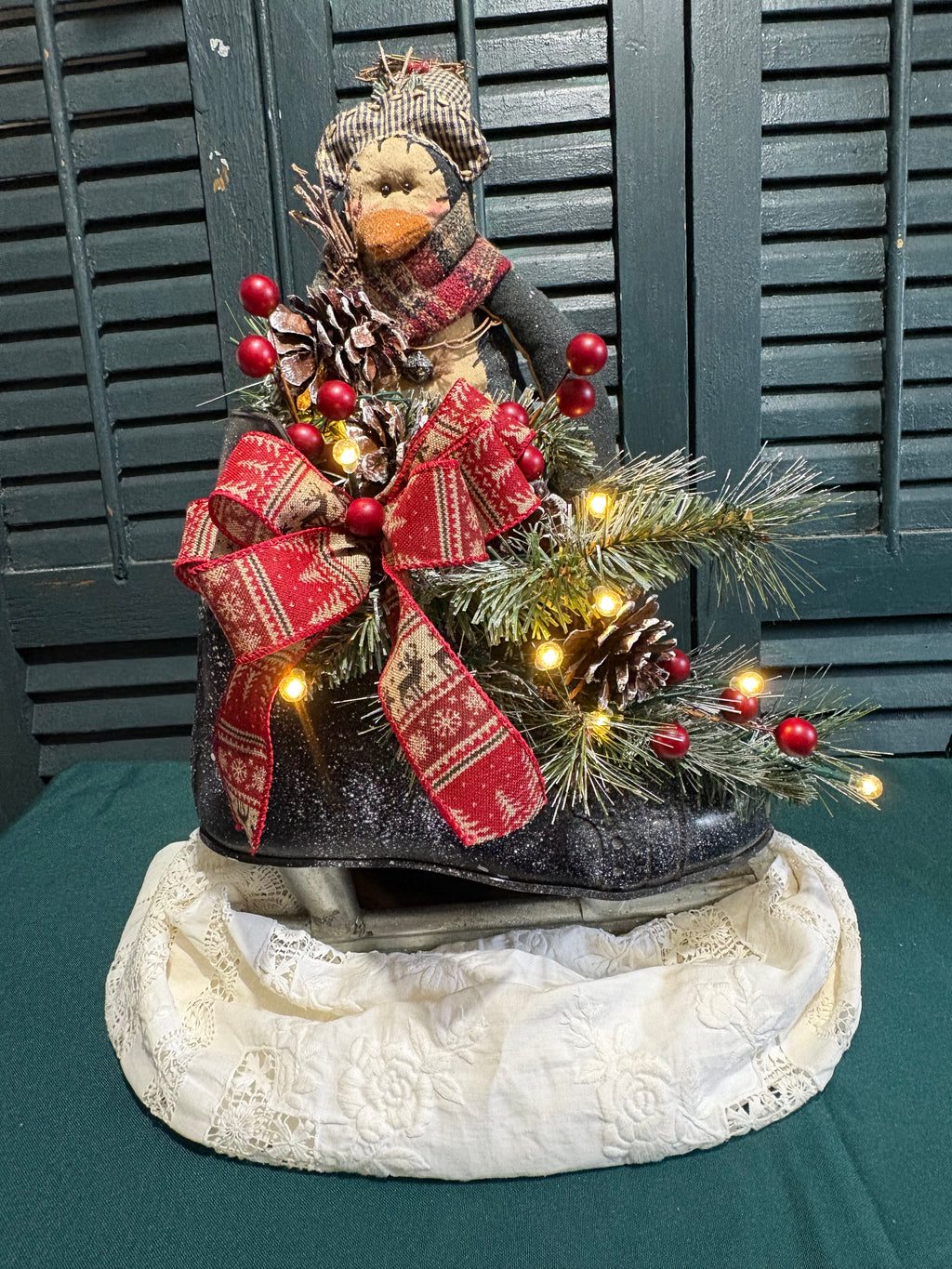 Repurposed Vintage Ice Skate Winter Penguin