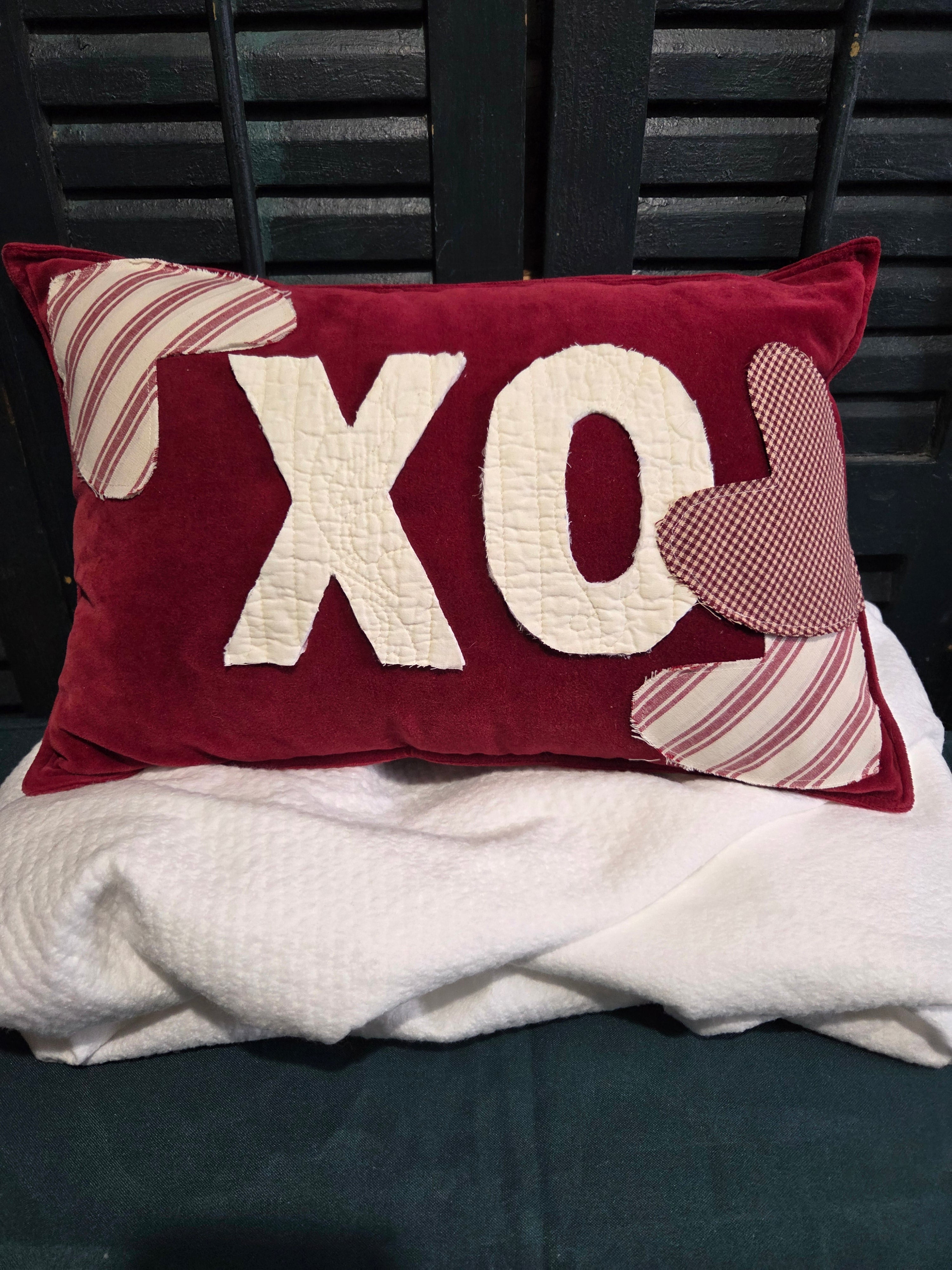 XO Velveteen Repurposed Valentine Heart Pillow